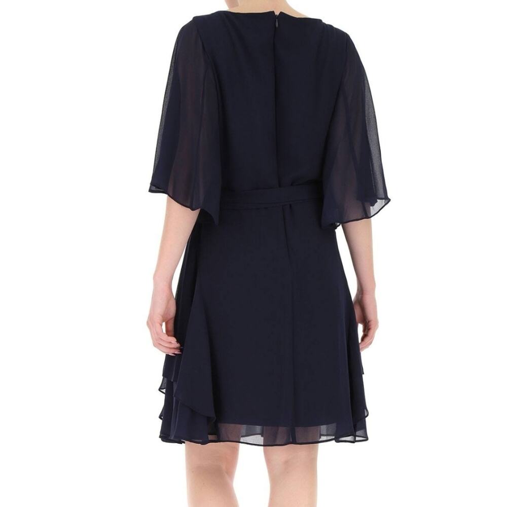 Lauren Ralph Lauren NWT Deep Navy Blue Flutter Sleeve Belted Crepe Mini Dress 2 - Picture 4 of 15